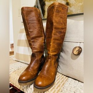 Women’s Bullboxer Jillian Tall Pebbled Leather Brown Boots Chunky Heel Y2K Sz 7